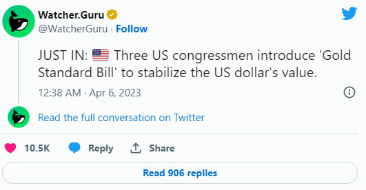 3 deputati presentano la "legge sullo standard aureo" per stabilizzare il valore del dollaro americano.