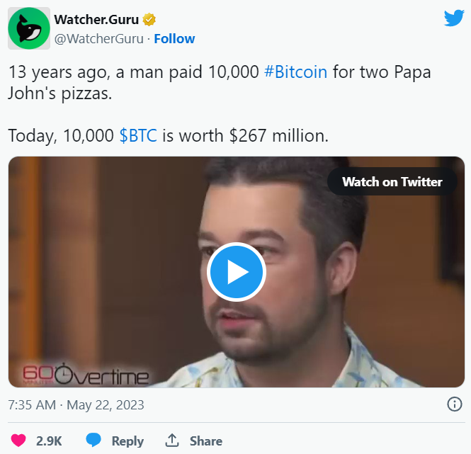 Le pizze di Bitcoin del 2010, che costavano , oggi valgono 7 milioni