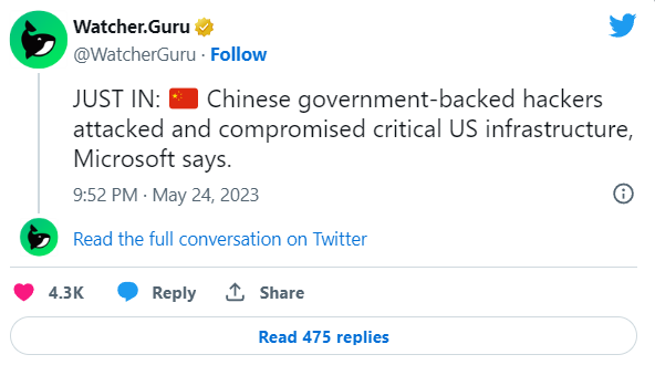 Microsoft afferma che hacker cinesi hanno compromesso infrastrutture critiche negli Stati Uniti