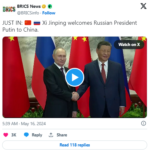 BRICS: Incontro tra i presidenti di Russia e Cina per porre fine al dollaro USA